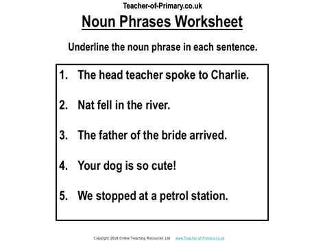 Noun Phrases - Worksheet | English Year 1