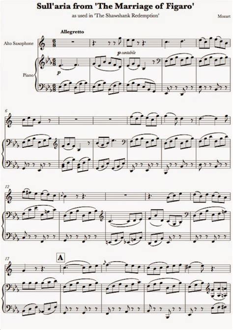 Mozart, Wolfgang Amadeus - Sull'aria from The Marriage of Figaro | Partituras para Saxofon