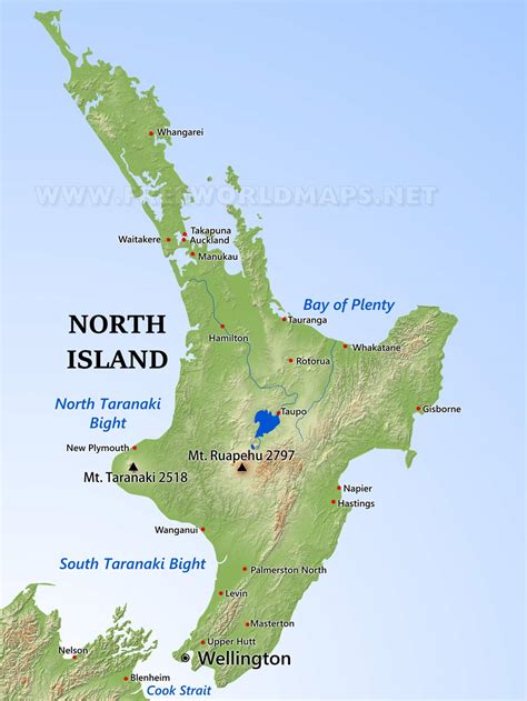 Physical map of New Zealand North Island