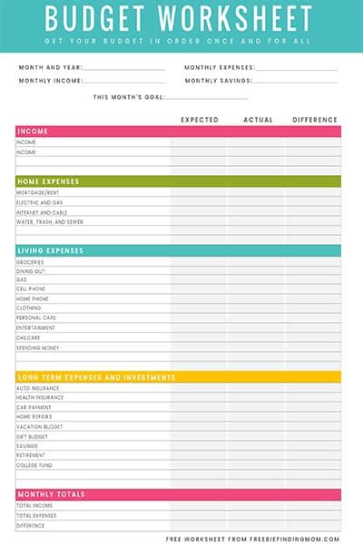 Free Household Budget Worksheet PDF Printable – Freebie Finding Mom