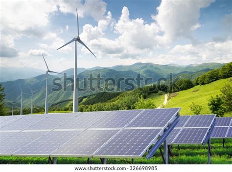 Solar Panels Wind Turbines Against Mountanis Stock Photo 326698985 | Shutterstock