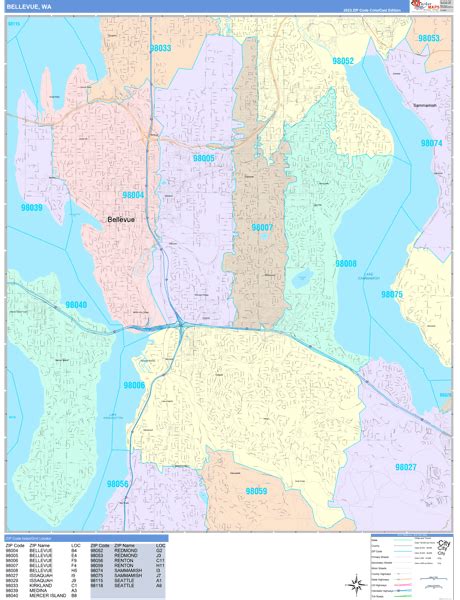 Bellevue Washington Wall Map (Color Cast Style) by MarketMAPS - MapSales