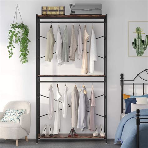 Free-standing Closet Organizer with 3 Storage Shelves and 2 Hanging Ro – SANSWOOD