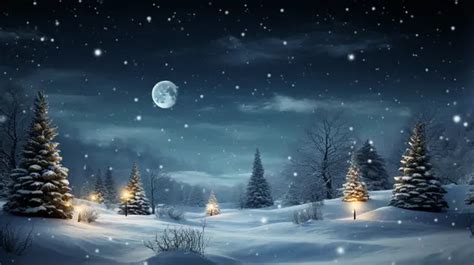 Christmas Landscape With Snowy And Icy Scenery At Night Background ...