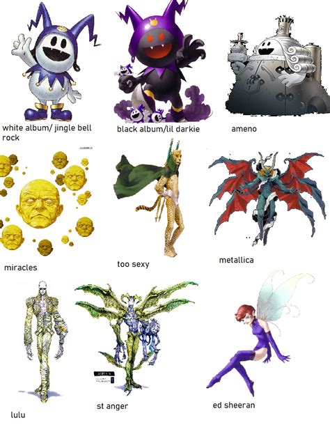 SMT demons but their names are music references (l̶i̶k̶e̶ ̶i̶n̶ ̶j̶o̶j̶o̶) : r/Megaten