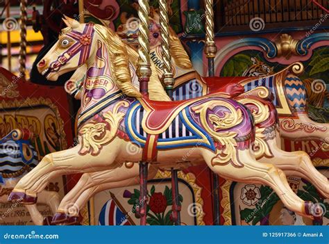 Carousel Horses at a Vintage Fairground Stock Photo - Image of carnival ...