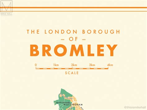 Bromley (London borough) retro map giclee print – Mike Hall Maps ...