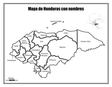 Mapa de Honduras con nombres para imprimir