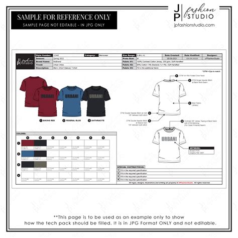 Editable & Printable Tech Pack template for apparel industry; fashion ...