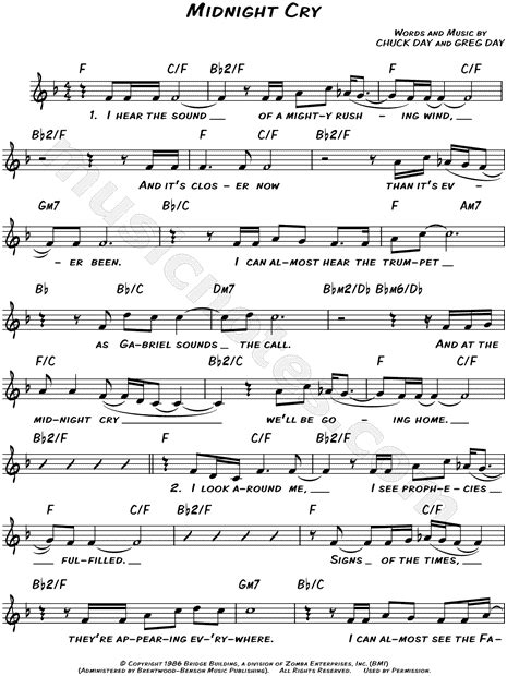 Gold City "Midnight Cry" Sheet Music (Leadsheet) in F Major (transposable) - Download & Print ...