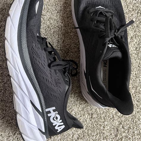 Hoka One One Women's Black and White Trainers | Depop