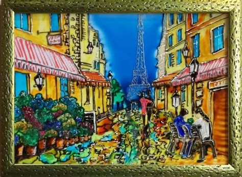 PARIS STAINED GLASS panel French glass painting ORIGINAL HANDMADE ...