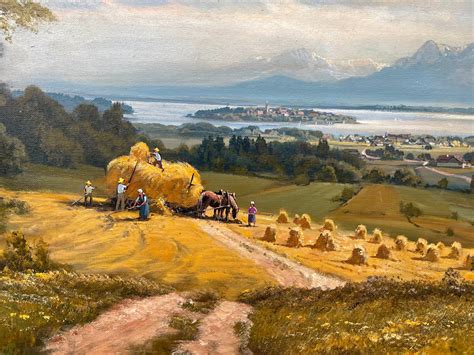 Alpine Haymaking Harvesting 20th Century Realist Oil Painting by German Landscape Artist – Ascot ...