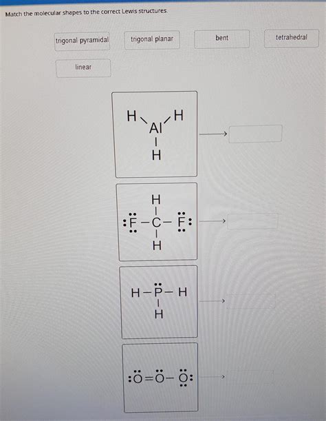 match the molecular shapes to the correct Lewis structures trigonal pyramid trigonal planar bent ...