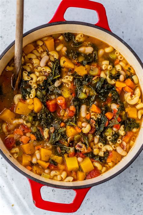 Minestrone Soup with Butternut Squash, Kale, Bacon, and Parmesan