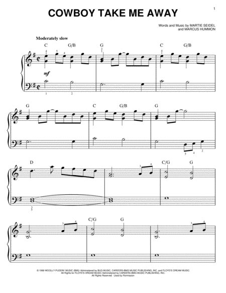 Cowboy Take Me Away By Marcus Hummon - Digital Sheet Music For Easy ...