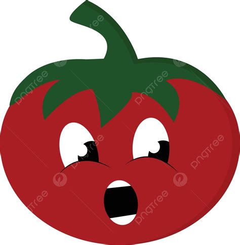 Colorful Vector Illustration Of A Surprised Tomato Emoji Vector, Green ...