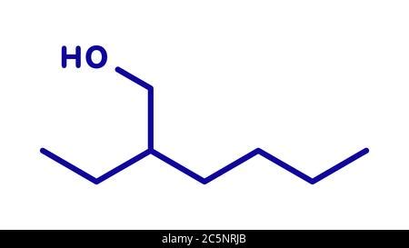 2-ethylhexanol (2-EH) molecule. Used as solvent, fragrance component and chemical precursor ...