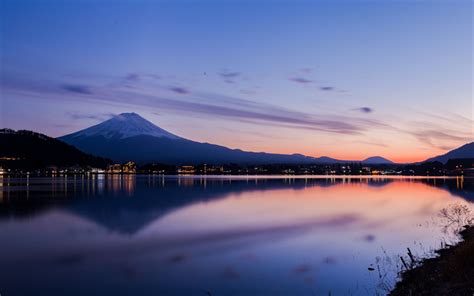 Download wallpapers Lake Kawaguchi, Mount Fuji, 4k, sunset, mountains ...