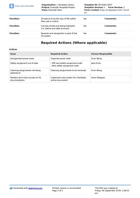 5s Checklist Examples