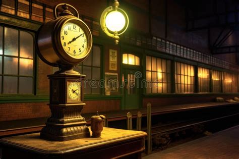 Vintage Train Station Clock in Dim Light Stock Image - Image of ...