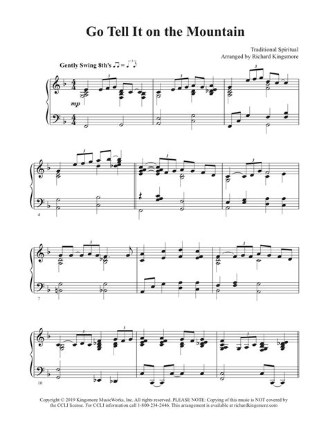 Go Tell It on the Mountain Solo Piano Sheet Music by Richard Kingsmore — Richard Kingsmore ...