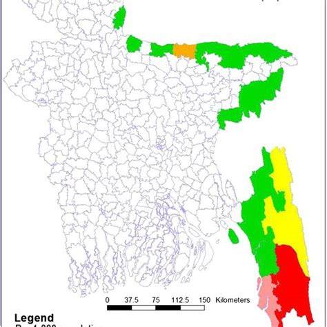 Prevalence (weighted) of malaria in endemic areas of Bangladesh in 2013 | Download Scientific ...