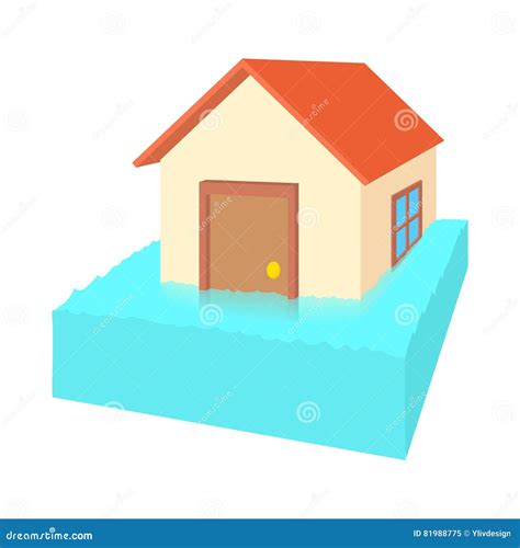 House Flooded Icon, Cartoon Style Stock Vector - Illustration of facade ...