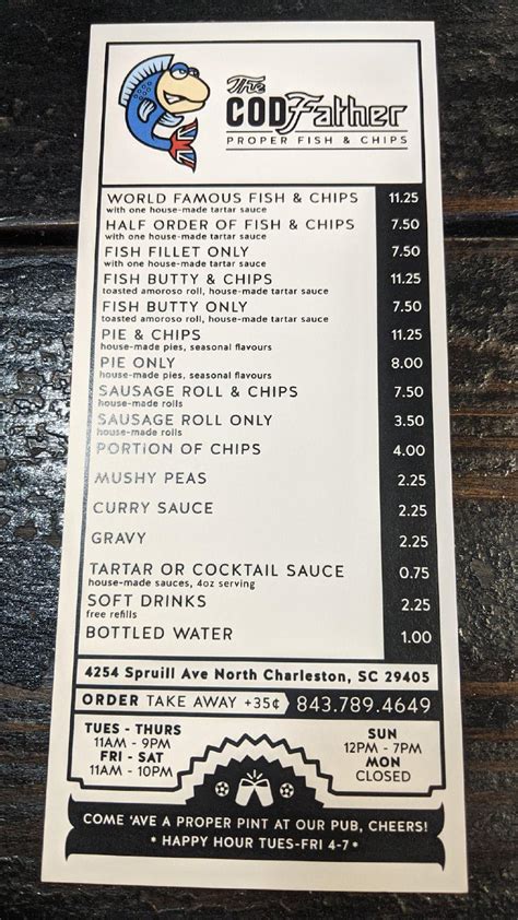 Menu at The CODfather, Proper Fish & Chips restaurant, North Charleston ...