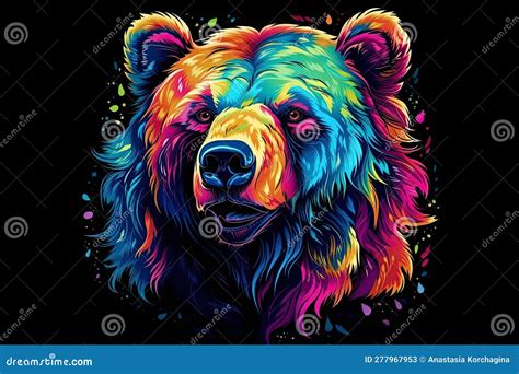 Abstract Neon Portrait of a Bear S Head, a Grizzly in the Style of Pop Art Highlighted on a ...