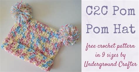 C2C Crochet Hat Pattern: C2C Pom Pom Hat | Baby headbands crochet, Crochet hat pattern, Crochet ...