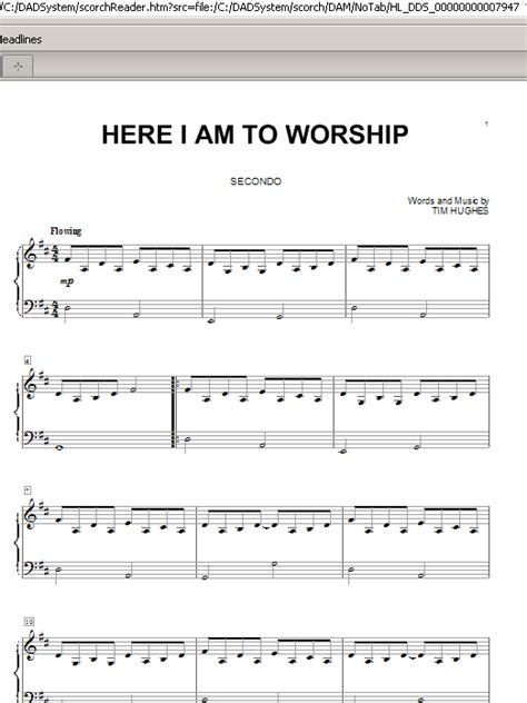 Here I Am To Worship by Tim Hughes Sheet Music for Piano Duet at Sheet ...