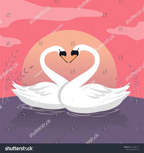 Two Swans Make Heart Shape Pink Stock Vector (Royalty Free) 1579932715 ...