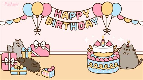 Pusheen The Cat Happy Birthday Virtual Background - Kawaii Hoshi