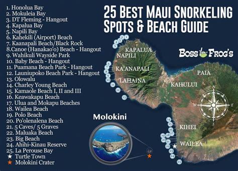 Maui Snorkeling & Beach Map. Honolua Bay, Kapalua Bay, Kaanapali Beach ...