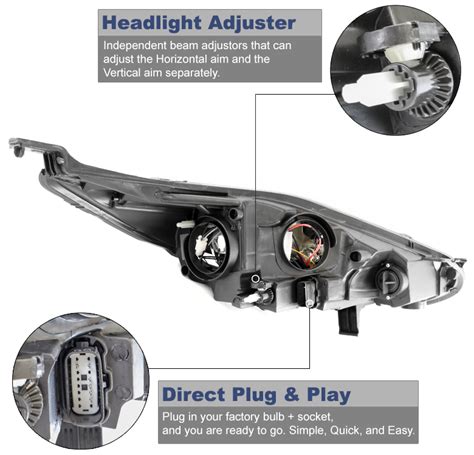 For 2014 2015 2016 2017 2018 Ford Fiesta Headlight Headlamp Black ...