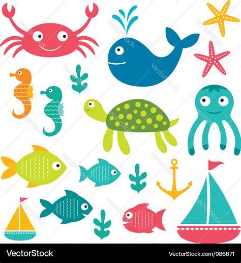 Sea animals Royalty Free Vector Image - VectorStock