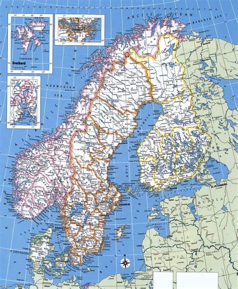 Large detailed political and administrative map of Norway, Sweden ...