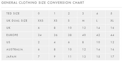 Ted Baker Mens Size Chart