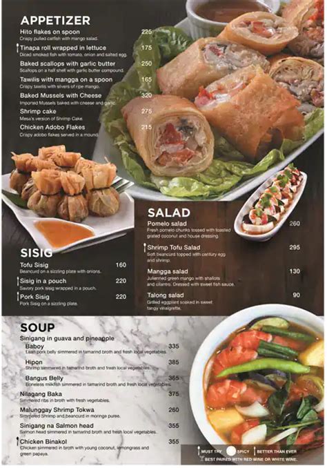 Menu at Mesa - Filipino Cuisine Southmall restaurant, Las Pinas, SM ...