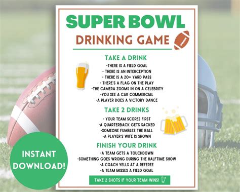 Super Bowl Drinking Game Super Bowl Game Football Party | Etsy