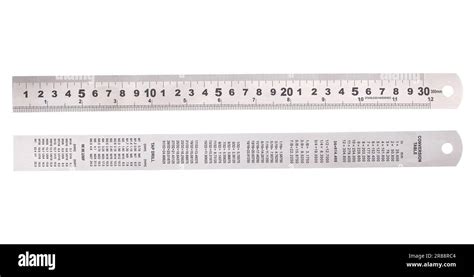 Metal Ruler with Conversion table isolated on white background Stock Photo - Alamy