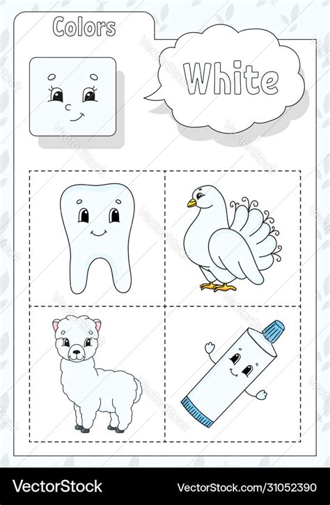 Learning colors white color flashcard for kids Vector Image