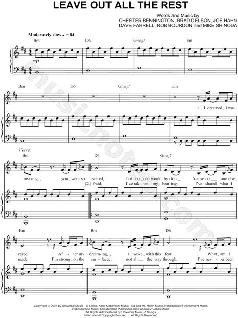 Linkin Park "Leave Out All the Rest" Sheet Music in B Minor (transposable) - Download & Print ...