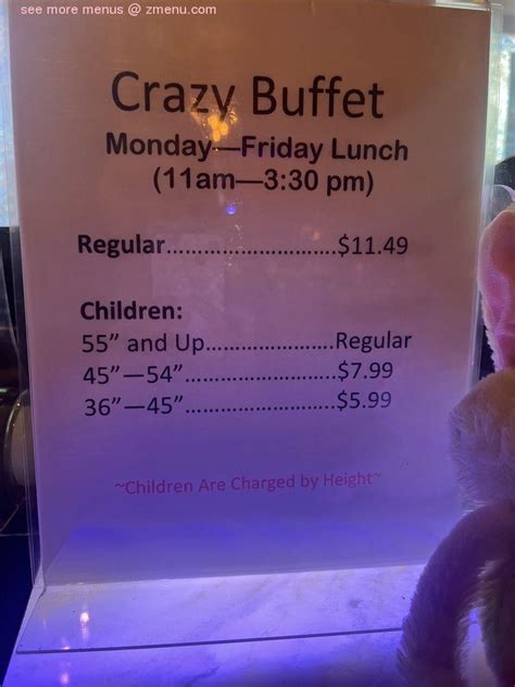 Menu at Crazy Buffet restaurant, Orlando, W Colonial Dr