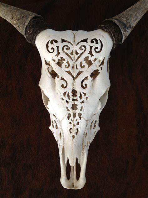 Hand Carved Cow Skull Arrow Aztec Designs « Skulls Two Kill Four | Painted cow skulls, Cow skull ...