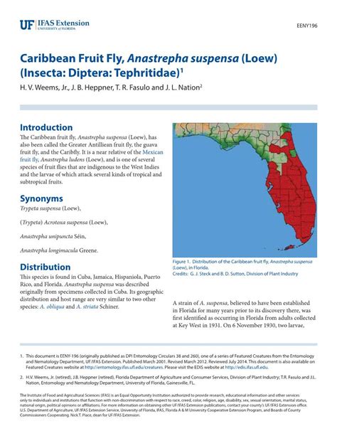 Caribbean Fruit Fly, Anastrepha Suspensa (Loew) (Insecta: Diptera: Tephritidae)1 H - DocsLib