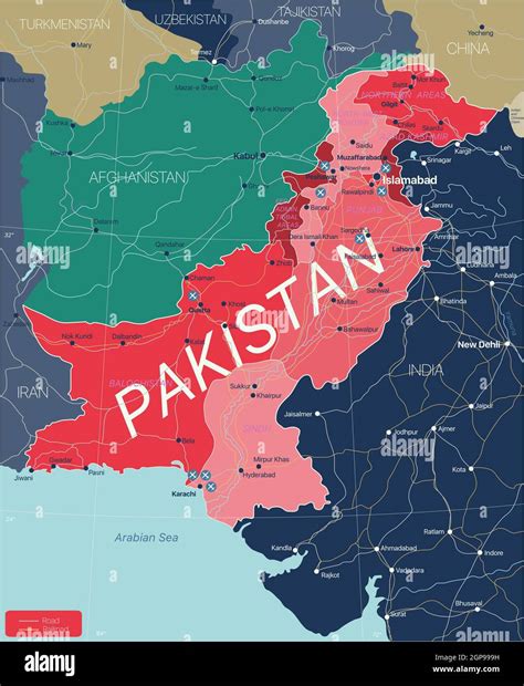 Pakistan country detailed editable map with regions cities and towns ...