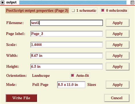 Changes to the filename, orientation, output type, and to thescale using the "auto-fit" function.