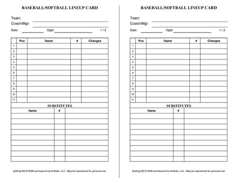 Youth Baseball Roster Template